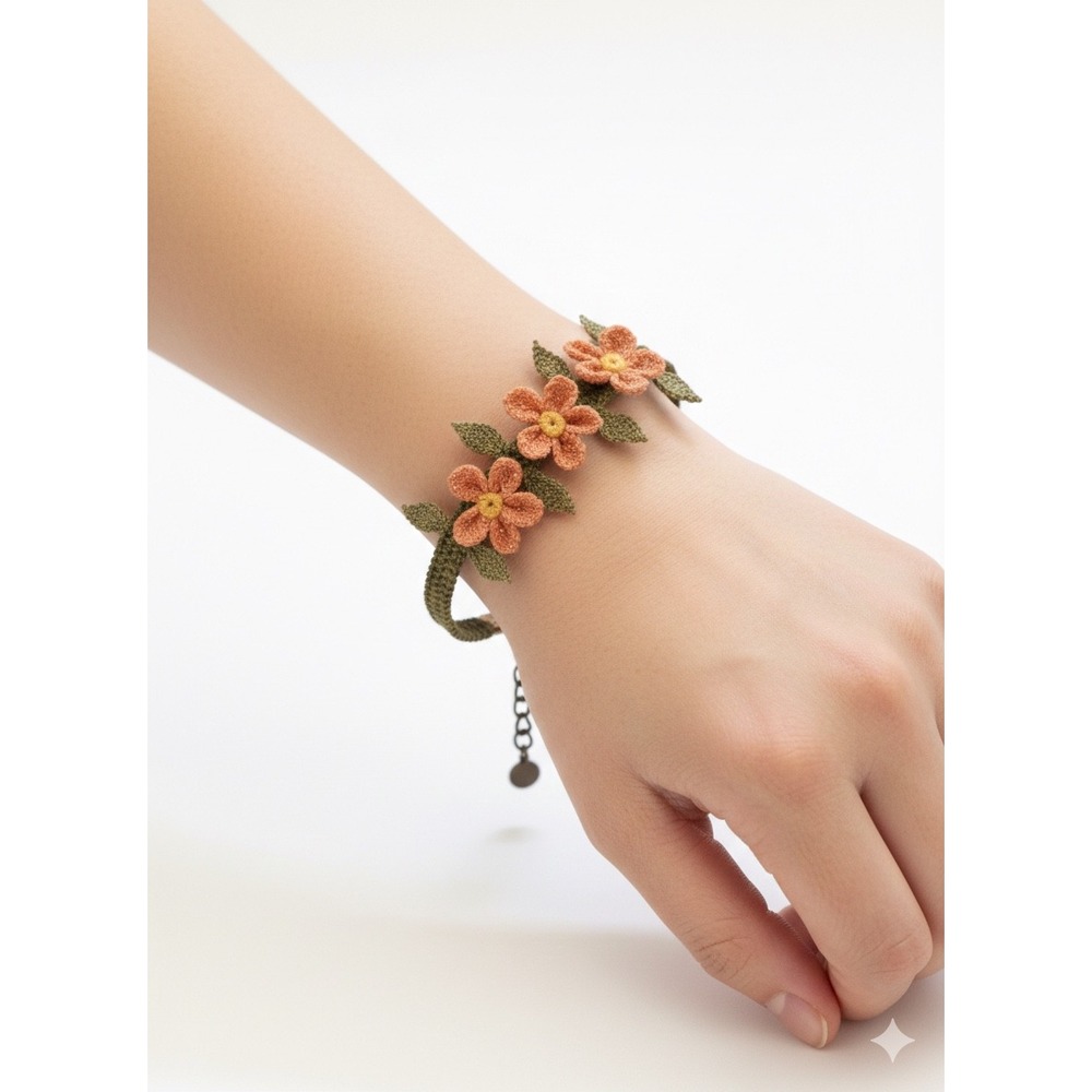 Rare! Micro Crocheted Floral Bracelet Created‎ by Retired Puerto Rican Artist